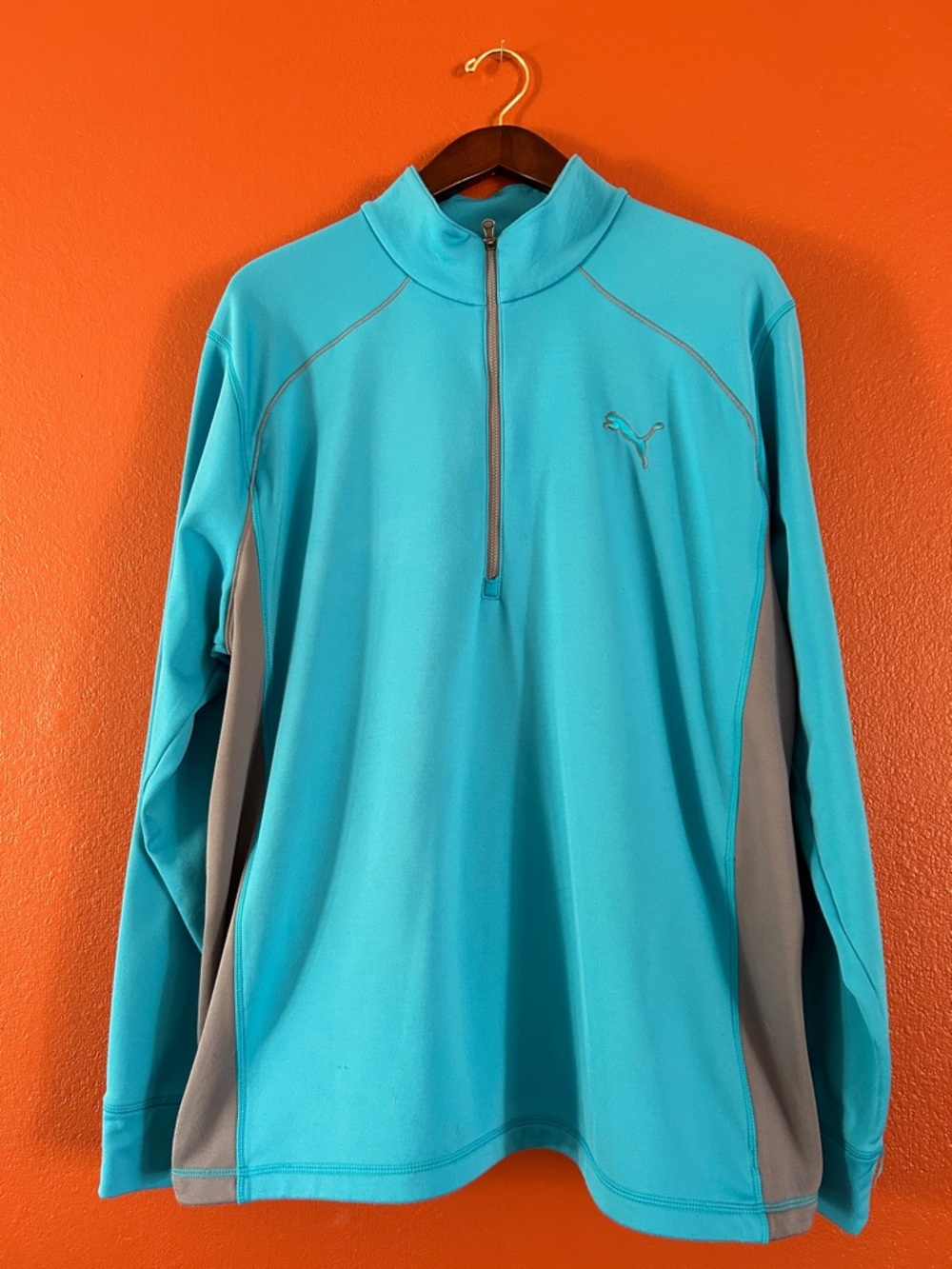 Puma Turquoise and Gray Quarter-Zip Athletic Pullover